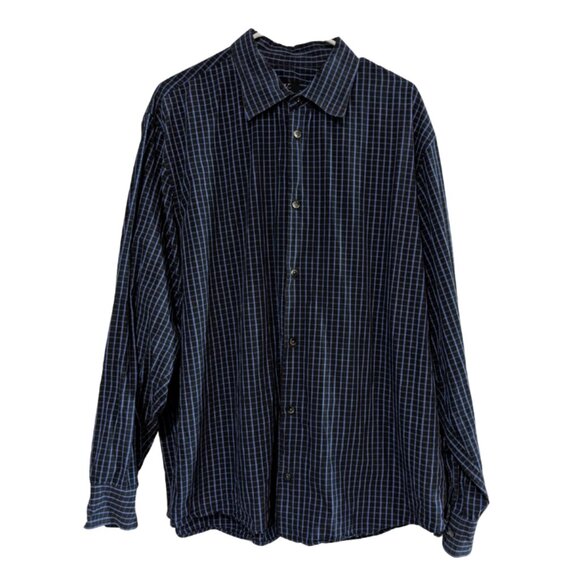 Calvin Klein Men's Button Down Shirt, Size XXL, 100% Cotton, Blue Black Check - Picture 1 of 13
